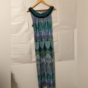 dressbarn Blue and Green Patterned Maxi Dress
